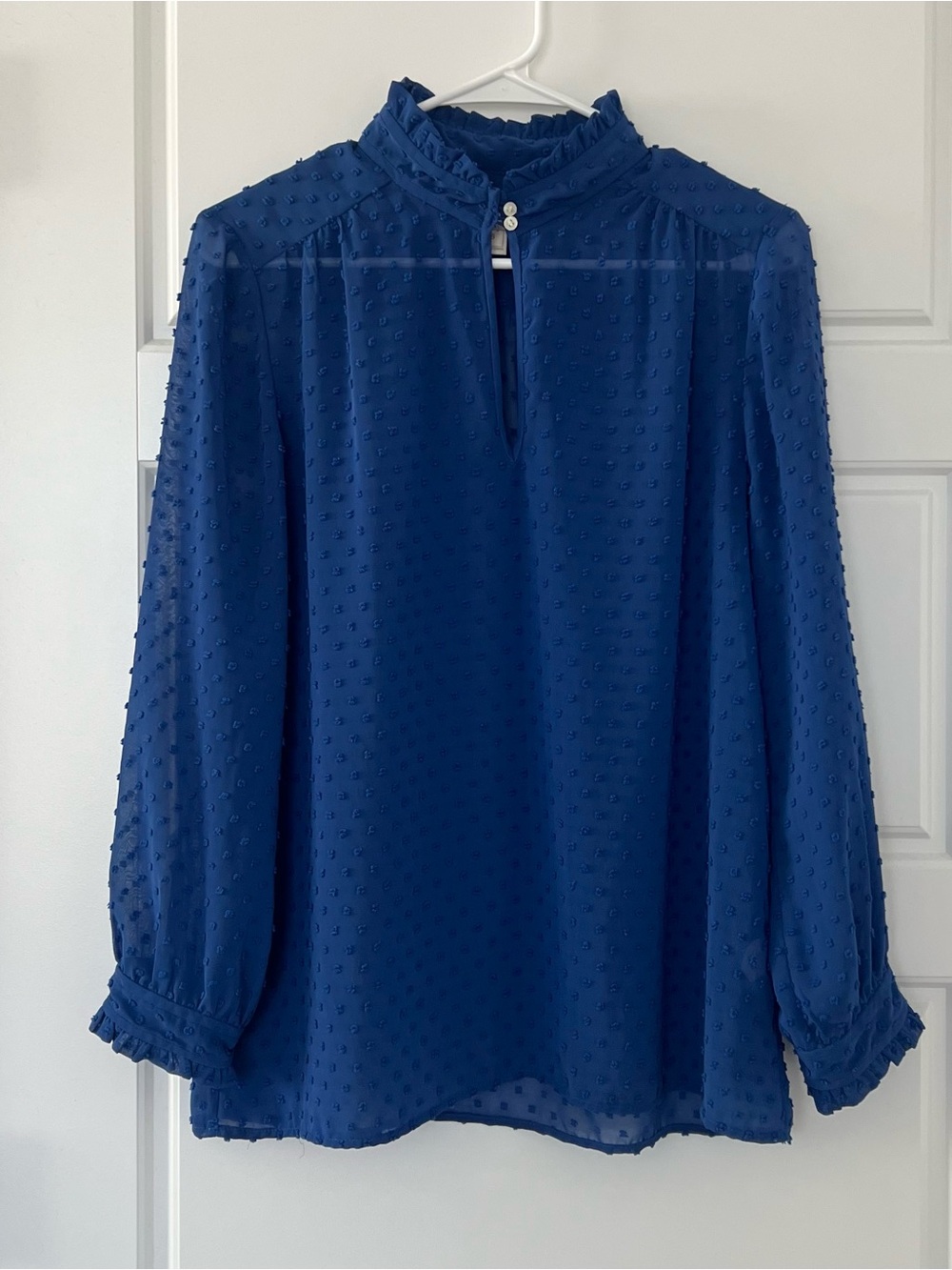 J. Crew Blue Swiss Dot Popover Blouse Size 6